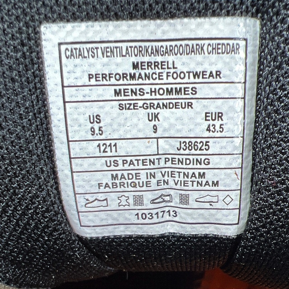 Merrell‎ Catalyst Ventilator Hiking Shoe Men's 9.5 Kangaroo Dark Cheddar EUC - Picture 7 of 10